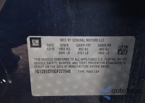 2016 Chevrolet Malibu 1Lt z USA, uszkodzony, nr VIN 1G1ZE5ST6GF227948